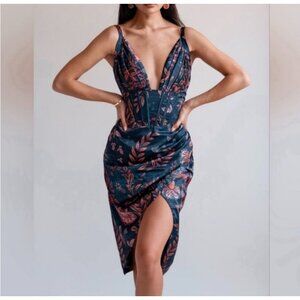 NEW Averie Halley Draped Floral Midi Dress Size Medium Cocktail Party Prom event